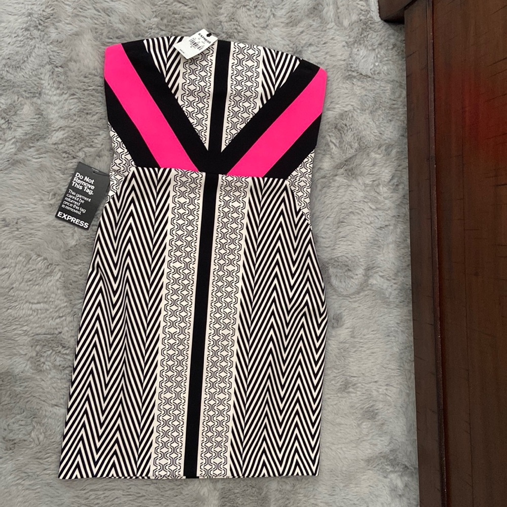 Express printed strapless dress